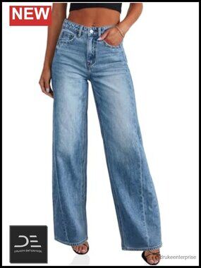 High Waisted Wide Leg Stretchy Jeans for Women Baggy Denim Pants